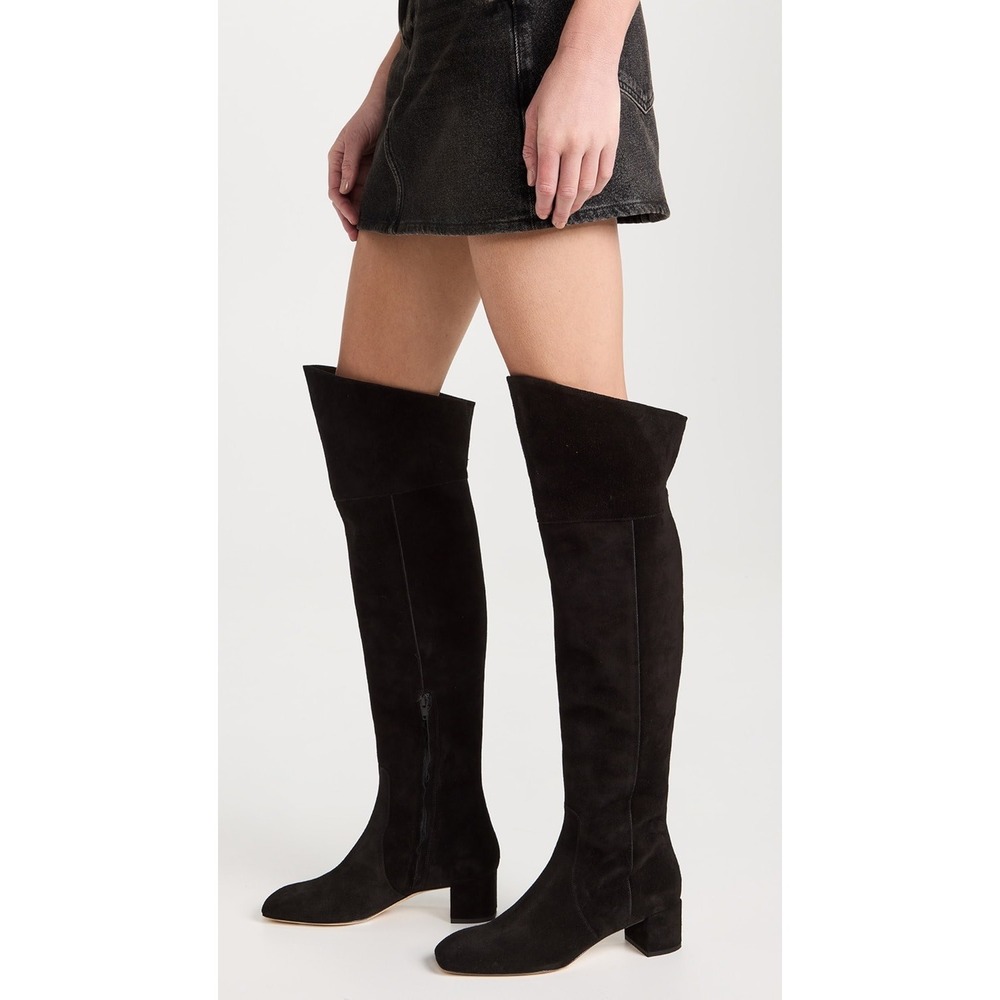 AEYDE Letizia Over the Knee Boots‎ Black Suede Square Toe Block Heel EU 37